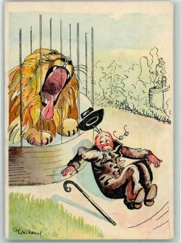 Zoo Humor Comic Löwenschrei sign. C. Wilken Künstlerkarte