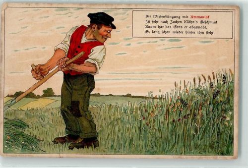 Ammoniak Bauer Landwirtschaft sign. F. Schoen Düngerwerbung Künstlerkarte