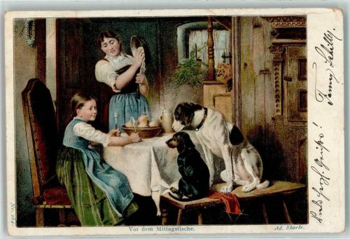1901 sign. Adolf Eberle - Bauernfamilie Dackel Jagdhund Klösse AK