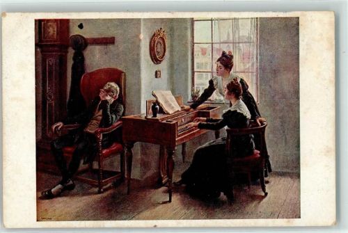 sign. Zewy Verklungene Lieder Frauen am Klavier Künstlerkarte AK