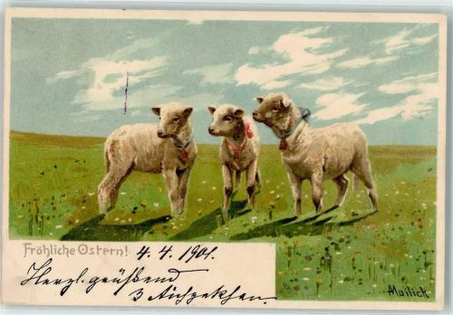 1901 Ostern Lämmer mit Glöckchen AK