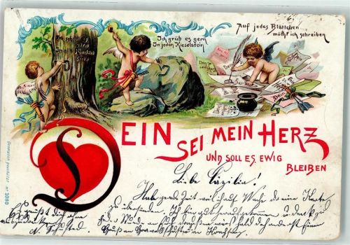 1901 Tintenfass , Herz in den Baum ritzen oder in den Kieselstein schlagen AK