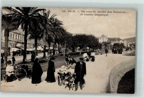 Nice 1909 Tiergespann Ziegenkarre - Un coin du Jardin des Palmiers AK