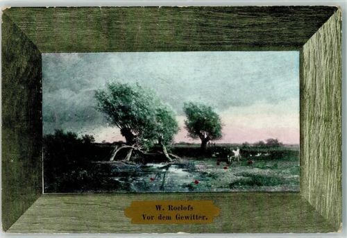 1905 Passepartout Schmuckrahmen sign. W. Roelofs "Vor dem Gewitter"