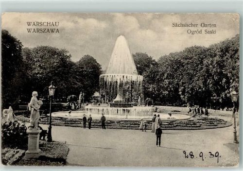 Warschau Sächsischer Garten Springbrunnen WK II Stempel