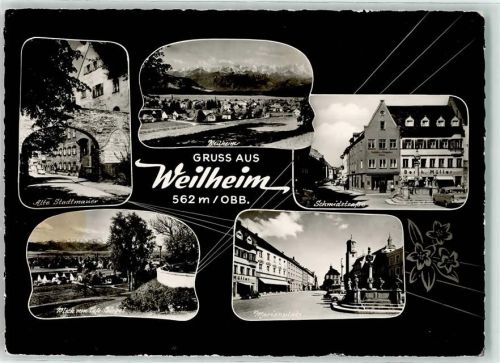 Weilheim Alte Stadtmauer Schmidstraße Marienplatz Auto Brunnen Bernh. Müller Cafe Görgel