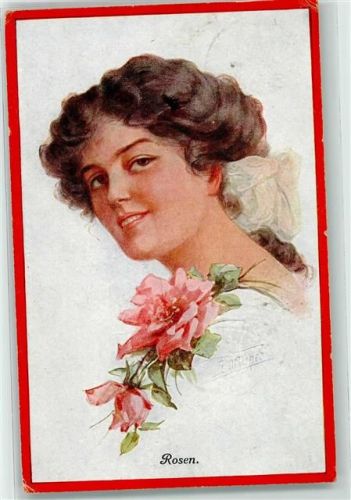 1919 Frau mit Rosenblüten sign. Fisher