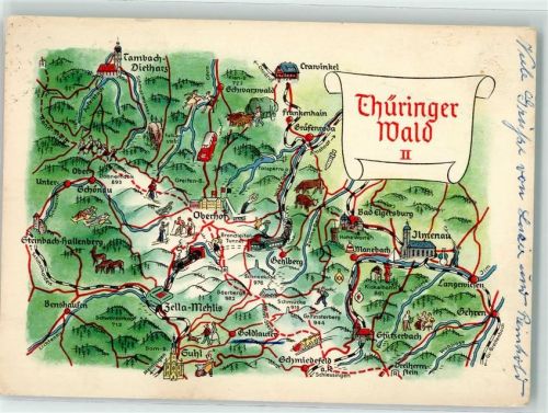 Zella-Mehlis Landkarte Thüringer Wald Zeichnung von A. Hoppe