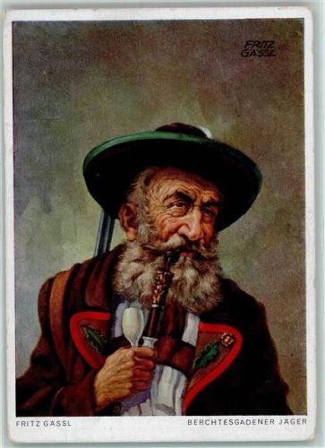 Berchtesgaden sign. Fritz Gässl Jäger Volstypen AK
