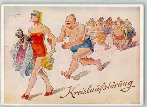 1964 Verlag Lengauer Nr. 3063 a Erotik Bademode Männer laufen hinterher AK