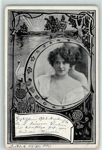 Schwan Frauenporträt AK Jugendstil 1900 Künstlerkarte