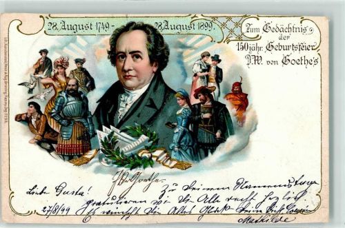 150. Geburtstag Lithographie AK Goethe 1899 Gebrauchsspuren