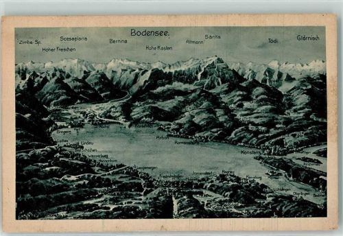 Konstanz Vogelschau Bodensee gem. v. V. Marschall Bahnpost Kempten Reutte Zug 1118