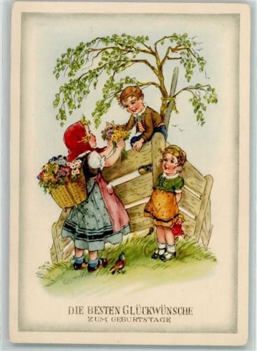 1955 Gratulanten Kinder Blumen überreichen AK