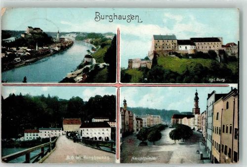 Burghausen 1908 Kgl. Burg Hauptplatz Kirche Brücke Ach