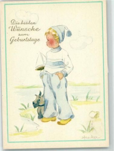 sign. Haecker Kind Hund Segelboot ( Spielzeug ) AK