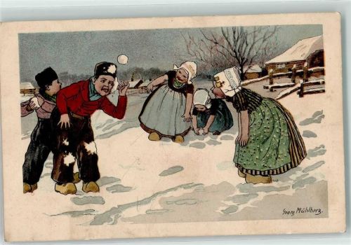 1900 Verlag Edm. von König Serie XXII Nr. 10 Schneeballschlacht Kinder Hollandkinder