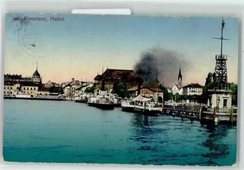 Konstanz 1911 Hafen Seitenraddampfer