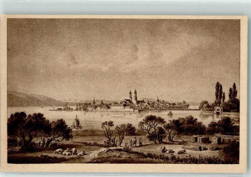 Lindau gez. E. Emminger 1835 Schafe Bauer am Bodensee