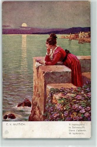 1917 Frau Mondschein Sehnsucht Poesie / Liebe AK