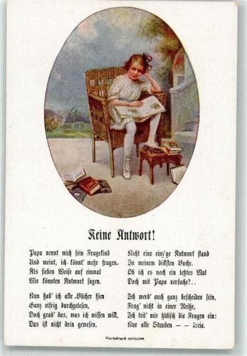 Bunte Reihe Nr. 30 Gedicht "Keine Antwort" Mädchen mit Bücher AK