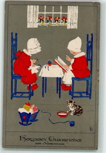 Namenstag Katze Puppen Buch lesen Meissner u. Buch Serie 2300 AK