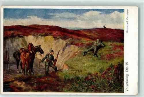 1916 Völkerkrieg 1914 15 Ulanen auf Vorposten Pferde Feldpost K.B. 24 Infanterie Regiment 1 Batl. 3 Kompanie