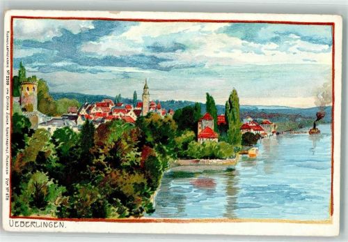 88662 W7770 Überlingen , Bodensee Künstlerkarte Dampfer Kirche Boot Schiff Turm