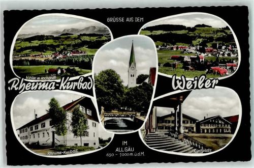 87538 W8975 Weiler i Allgäu - Kirchplatz Rheuma-Kurbad Kirche Rinderweide