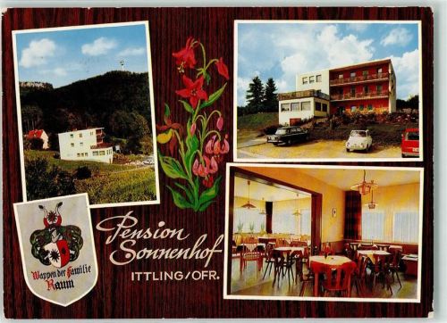Ittling Pension Sonnenhof Wappen der Familie Raum Autos Gastraum Blumen