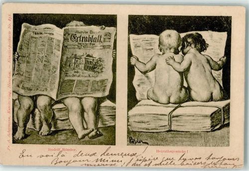 sign. Rudolf Rössler Ackermann Verlag Nr. 858 Kinder lesen Wiener Extrablatt Zeitung 1902 Künstlerkarte