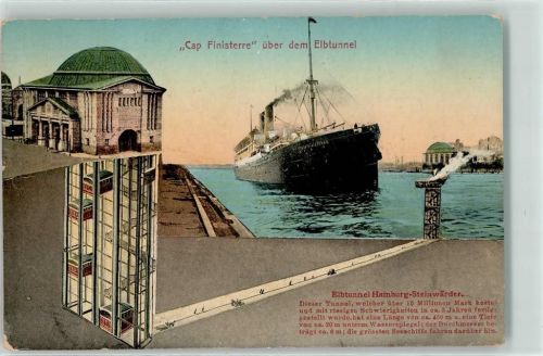Hamburg 1912 Cap Finisterre über dem Elbtunnel