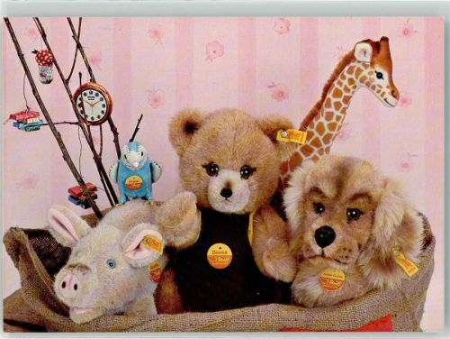 Teddybär Giraffe Schwein Wellensittich Löwe Postkarte