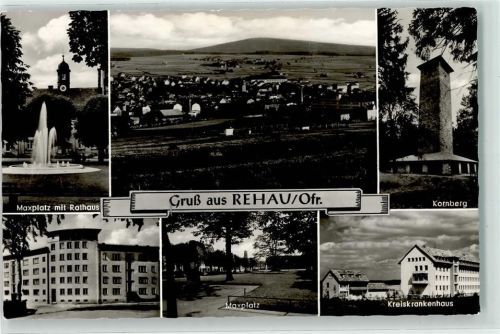 95111 W8673 Rehau , Oberfr - Maxplatz mit Rathaus Kornberg Kreiskrankenhaus