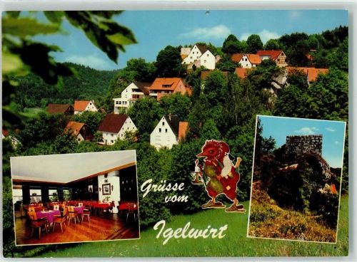 Schloßberg Gasthaus-Pension Igelwirt Gastraum Igelfigur Burgruine