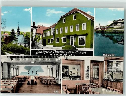 Retzbach Gasthaus-Pension Zum Löwen Gastraum Saal Wallfahrtskirche Wegkreuz
