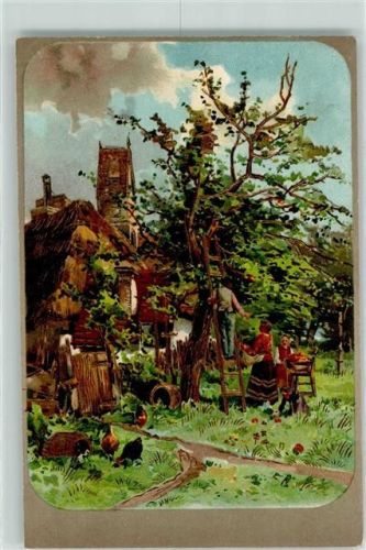 1907 Prägedruck Äpfel ernten Hühner PFB Nr.7209 Nr.7215 Brilliant