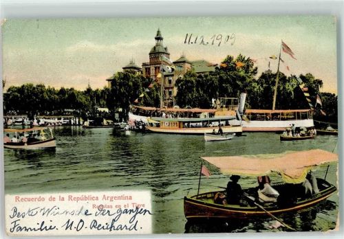 Tigre 1909 Recuerdo de la Republica Argentina Regatas en el Tigre Dampfer Ruderboot