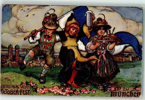 München 1912 Oktoberfest Münchner Kindl Bierkrug Trachten Zieher, Ottmar