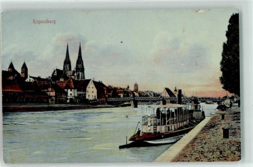 Regensburg 1907 Donauufer Ausflugsschiff Regensburger Dom