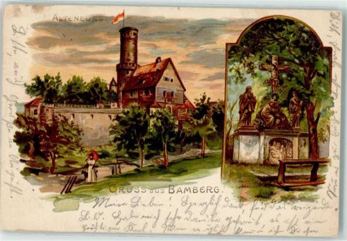 96047 W8600 Bamberg 1902 - Altenburg Kreuzigungsgruppe Frau mit Hund