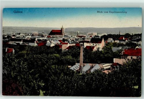 03172 O7560 Guben - Blick vom Engelmannsberg Kirche Fabrik Schornstein