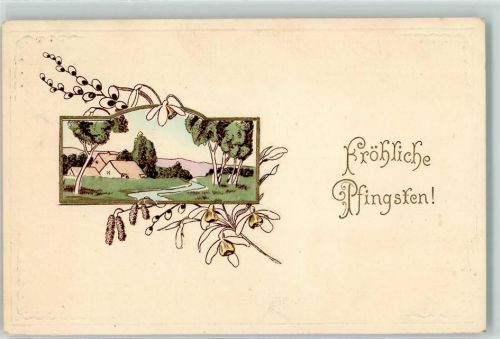 1912 Passepartout Landschaft Birke AK