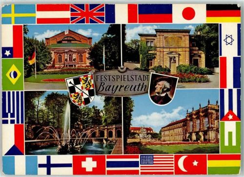 Bayreuth Festspielhaus Villa Wahnfried Büste Ludwig II. Brunnen Wappen Fahnen
