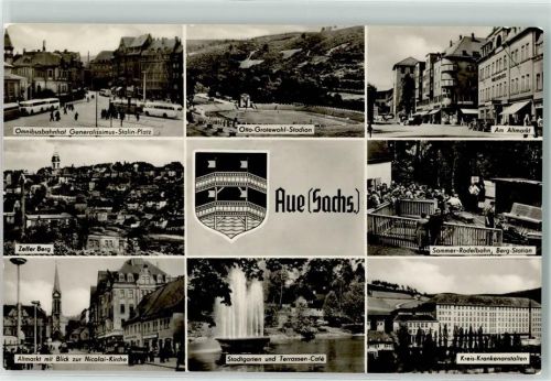 08280 O9400 Aue , Sachs - Altmarkt Sommerrodelbahn Kreiskrankenhaus Stadtgarten Otto-Grotewohl-Stadion