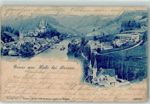 Passau 1899 Gruss Bad Hals Kirche Brücke Burg Ruine