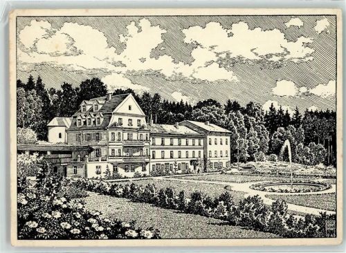 Wartenberg Sanatorium Wartemberg Garten Springbrunnen Zeichnung sign.Georg Achletstetter
