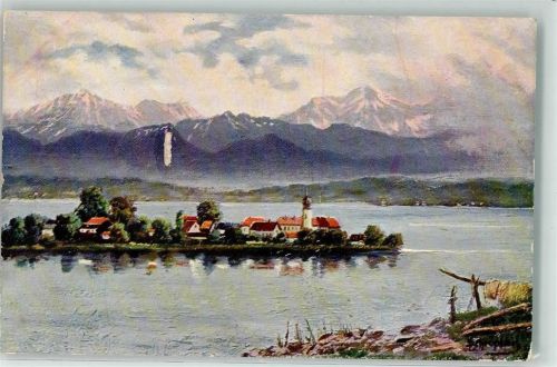 Chiemsee 1909 signiert Schröpler Serie 465 Fraueninsel