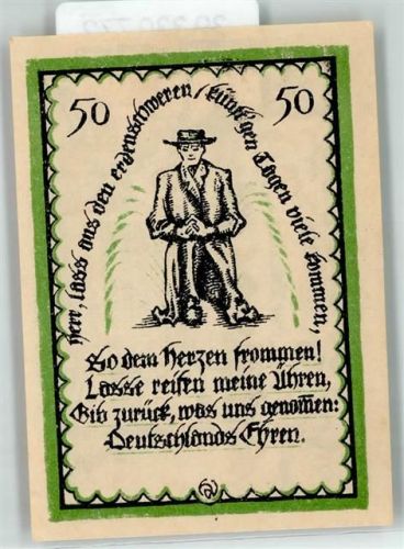 Delbrück Notgeld 50 Pfennig Mann Frau Trage Hut Stock Schirm