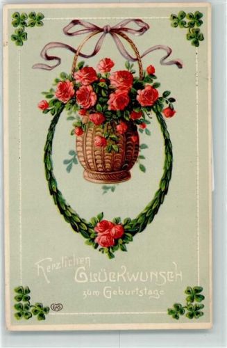 1911 Prägedruck Rosen Kleeblätter